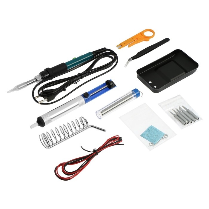 Паяльный набор ТУНДРА, паяльник 60 Вт с регулировкой температуры, 15 предметов Паяльный набор ТУНДРА, паяльник 60 Вт с регулировкой температуры, 15 предметов