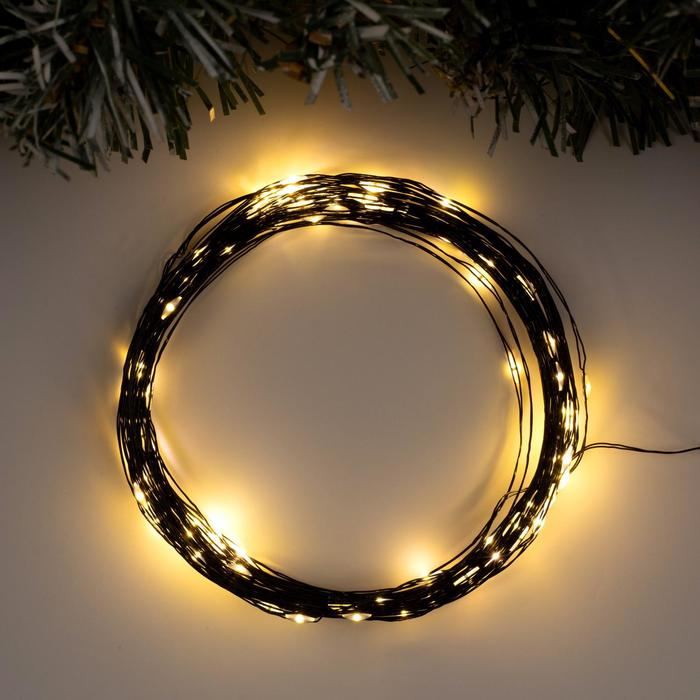 Гирлянда &laquo;Нить&raquo; 10 м роса, IP20, чёрная нить, 100 LED, свечение тёплое белое, 12 В