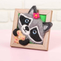 Валяние из шерсти. Объёмная картина &laquo;Енот&raquo;, 10 х 10 см