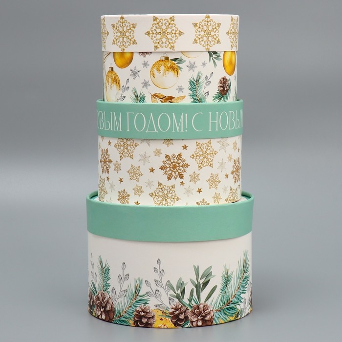 Набор шляпных коробок 3 в 1 «Золото», 16 х 10, 14 х 9, 13 х 8.5 см, Новый год Набор шляпных коробок 3 в 1 «Золото», 16 х 10, 14 х 9, 13 х 8.5 см, Новый год