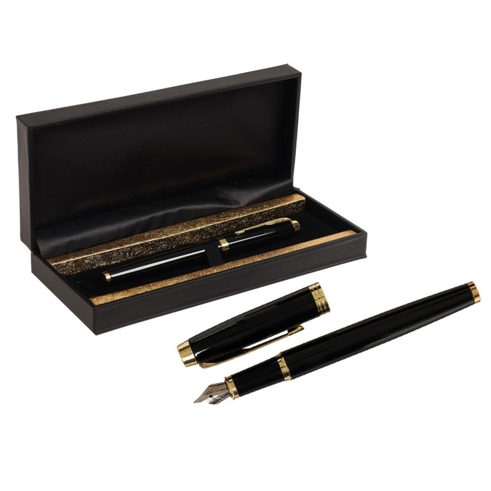 Ручка подарочная перьевая Calligrata, в кожзам футляре ПБ IM, корпус черный с золотом Ручка подарочная перьевая Calligrata, в кожзам футляре ПБ IM, корпус черный с золотом