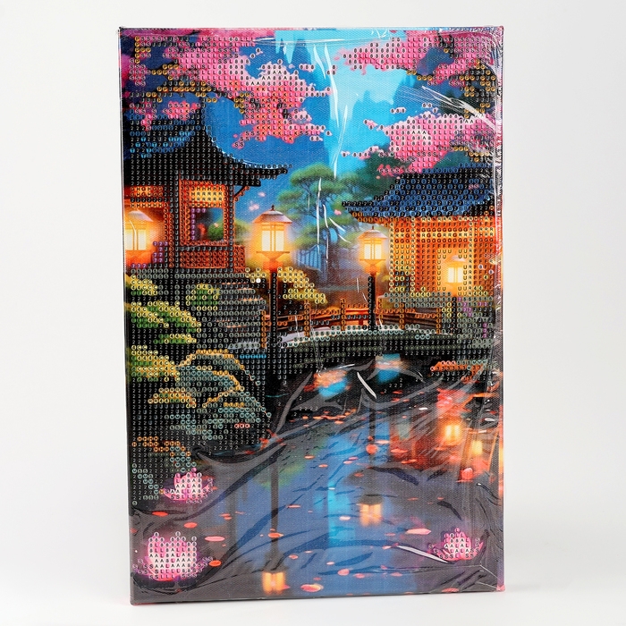 Алмазная мозаика с частичным заполнением на подрамнике «Беседки у озера», 20 х 30 см, с гирляндой Алмазная мозаика с частичным заполнением на подрамнике «Беседки у озера», 20 х 30 см, с гирляндой