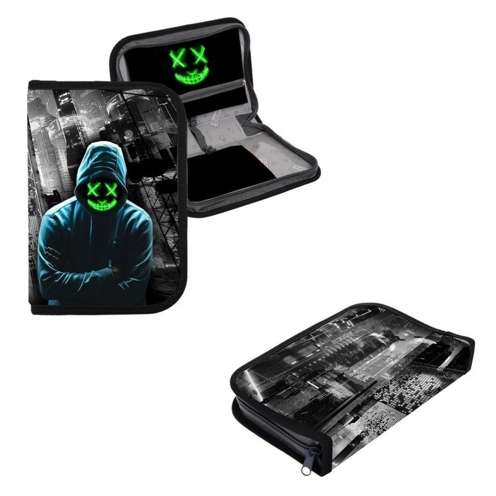 Пенал 1 секция 140 х 210 х 40 мм, откидной карман и косметичка, тканевый, Calligrata TOP Content Пенал 1 секция 140 х 210 х 40 мм, откидной карман и косметичка, тканевый, Calligrata TOP Content "Маска"