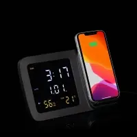 Станция беспроводной зарядки с часами и календарем и подсветкой лого Novem, черная