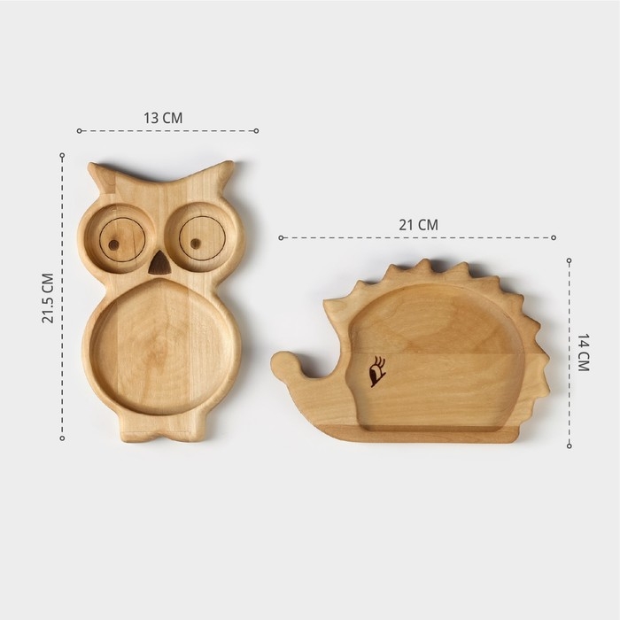 Набор деревянной посуды Adelica &laquo;Советское детство&raquo;, менажница, ежик 21&times;14&times;1,8 см, сова 21,5&times;13&times;1,8 см, в подарочной коробке