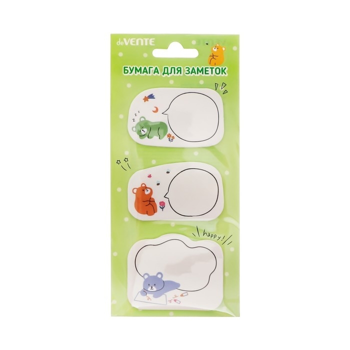 Блок с липким краем 55 х 55 мм, фигурный, deVENTE Shiba, Panda, Bear, 3 цветов х 20 листов, МИКС