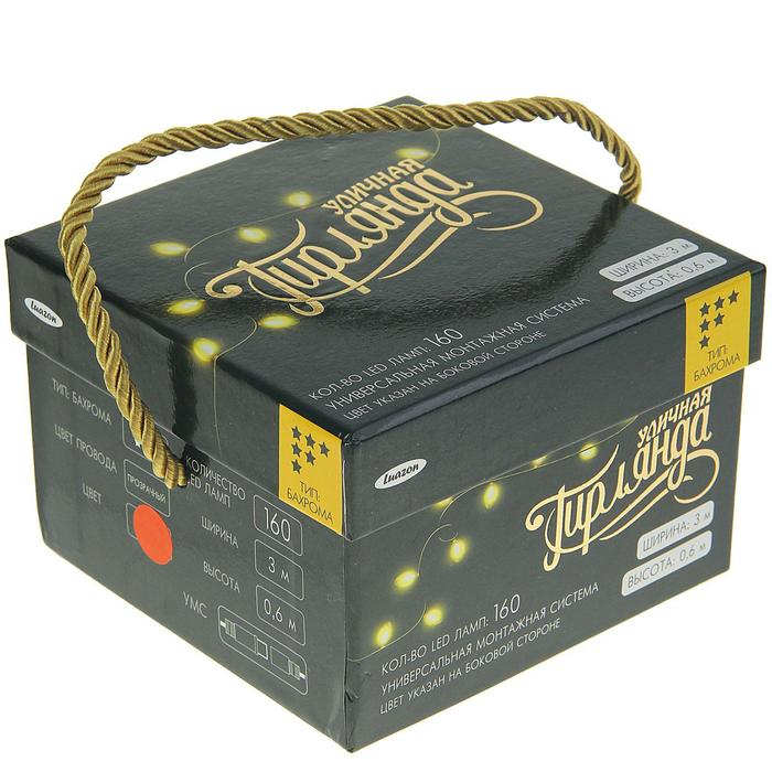 Гирлянда &laquo;Бахрома&raquo; 3 &times; 0.6 м, IP44, УМС, прозрачная нить, 160 LED, свечение красное, 220 В