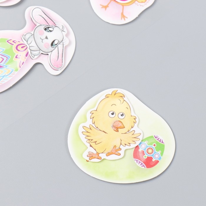 Наклейка картон 2 слоя "Пасхальные зайчики и цыплята" 17х12 см