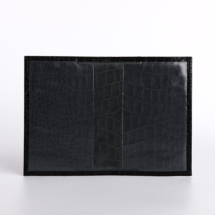 Обложка для паспорта, крокодил, цвет чёрный
