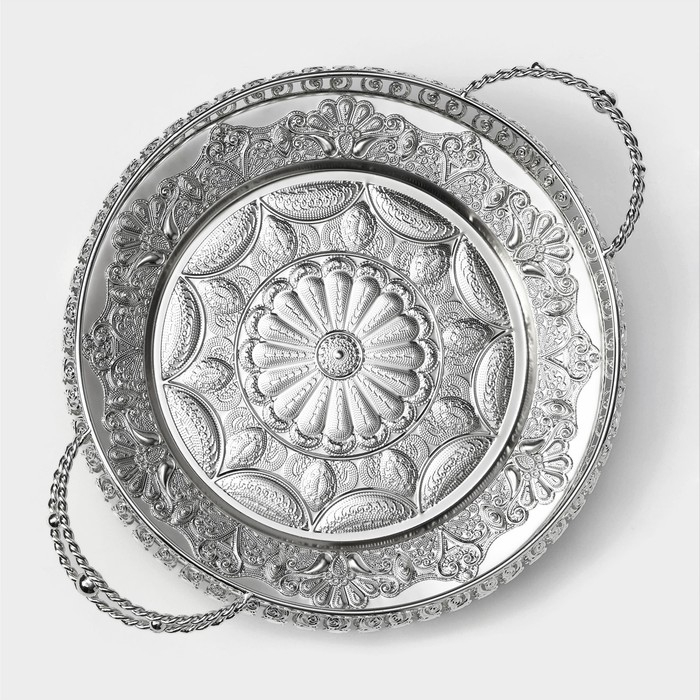 Поднос сервировочный &laquo;Солон&raquo;, 34&times;24,5&times;9 см, с ручками, цвет серебряный