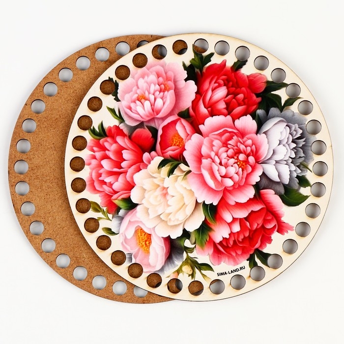 Донышки для вязания 2 в 1 &laquo;Пионы&raquo;, круг 15 см, хдф 3 мм