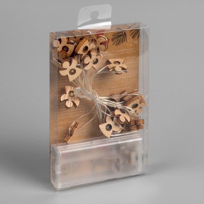 Гирлянда &laquo;Нить&raquo; 2 м роса с насадками &laquo;Ангелочек&raquo;, IP20, серебристая нить, 20 LED, батарейки ААх2 (нет в комплекте), свечение тёплое белое