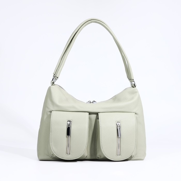 Сумка-тоут на молнии, 3 наружных кармана, цвет светло-зелёный Сумка-тоут на молнии, 3 наружных кармана, цвет светло-зелёный