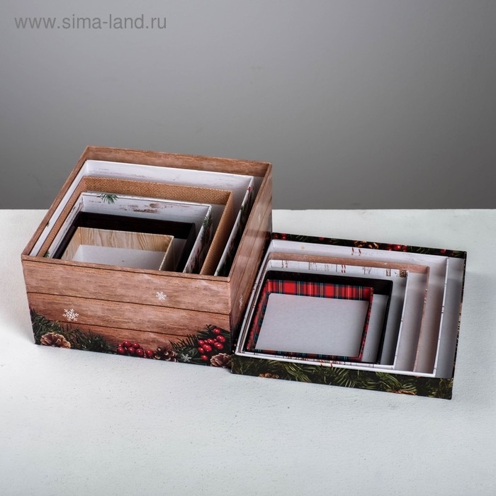 Набор подарочных коробок 6 в 1 &laquo;Деревянный&raquo;, 10 х 10 х 6 - 20 х 20 х 11 см , Новый год