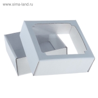 Коробка сборная без печати крышка-дно белая с окном 14,5 х 14,5 х 6 см