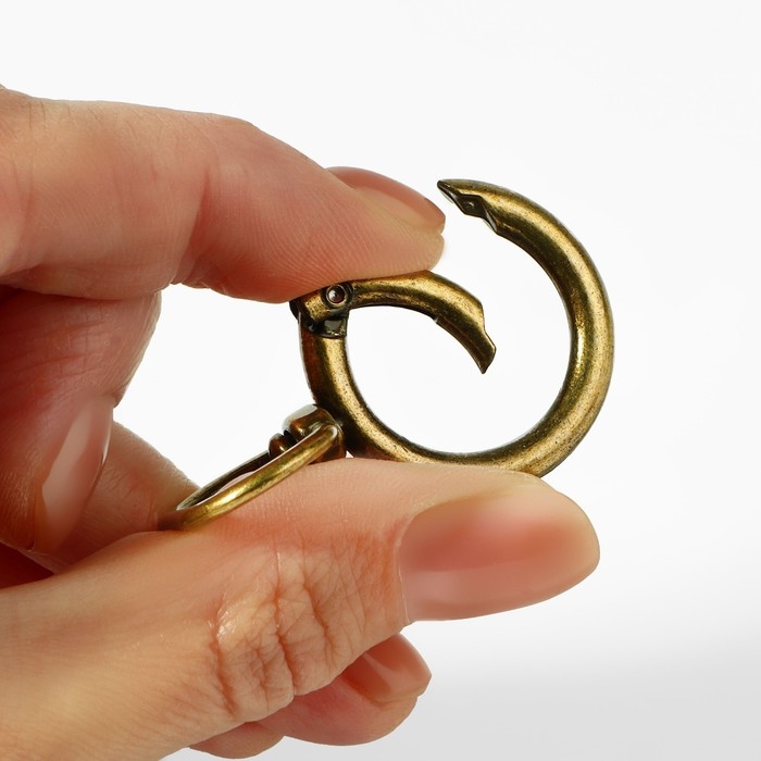 Кольцо-карабин, 43 мм, d = 27/19 мм, толщина - 4,5 мм, с креплением 20 &times; 3 мм, 5 шт, цвет бронзовый