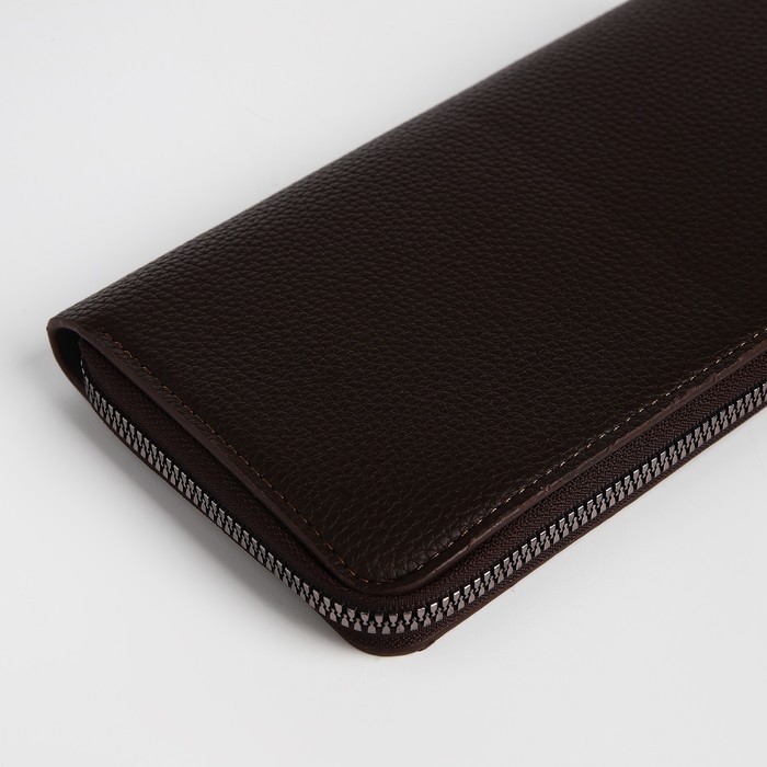 Портмоне мужское на молнии, отдел для купюр, для карт, для монет, цвет коричневый