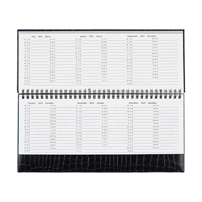 Планинг датированный 2025 года, 64 листа, Attomex. Arkona, твердая обложка бумвинил с поролоном, блок 70 г/м2, чёрный, 294 х 142мм