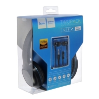 Комплект наушников Hoco W24, проводные, полноразмерные + вакуумные, проводные, синие Комплект наушников Hoco W24, проводные, полноразмерные + вакуумные, проводные, синие