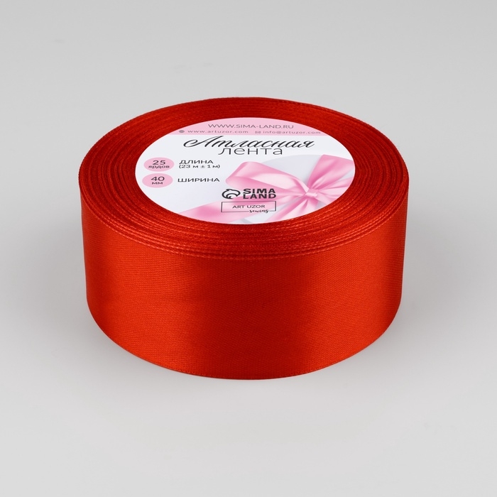 Лента атласная, 40 мм &times; 23 &plusmn; 1 м, цвет красный №26