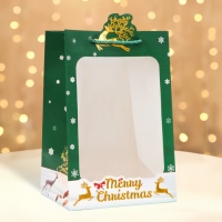 Пакет подарочный новогодний с окном "Новый год", тиснение, 30 х 20 х 16 см.