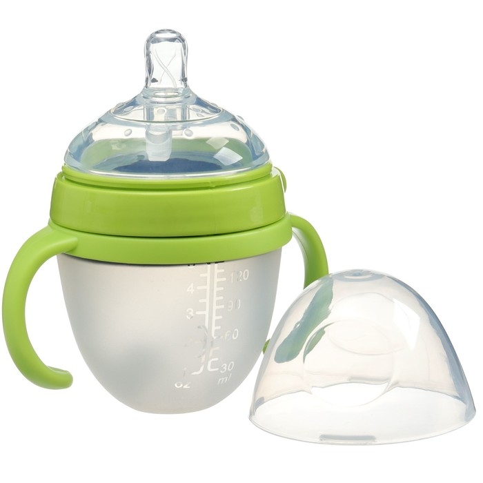 Бутылочка для кормления M&B, ШГ &Oslash;70мм, 150мл., с ручками, силиконовая колба, цвет зеленый