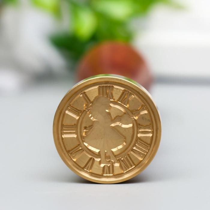 Печать для сургуча с деревянной ручкой Печать для сургуча с деревянной ручкой "Алиса и часы" 9х3х3 см