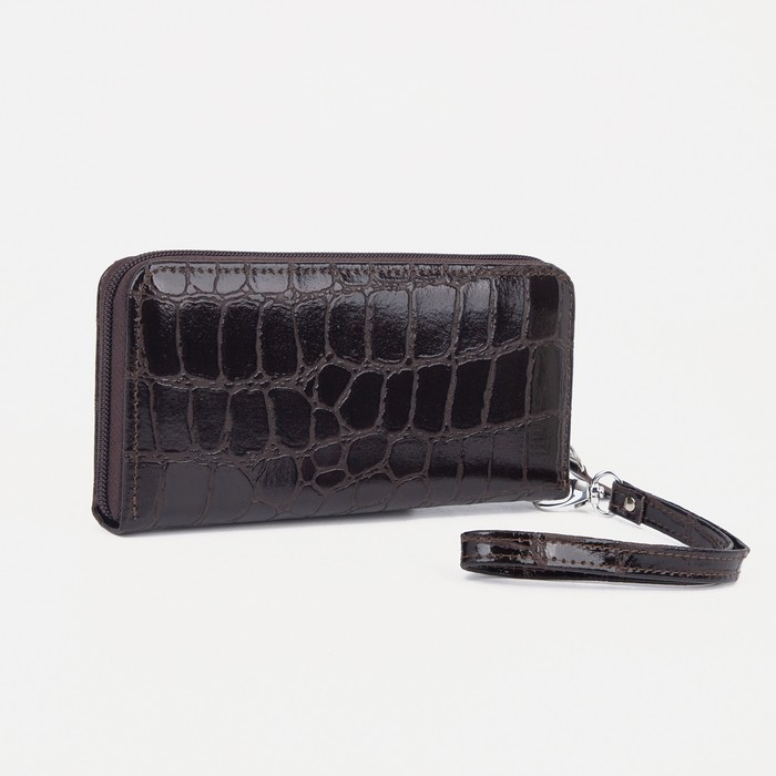 Кошелёк женский на молнии, с ручкой, цвет коричневый