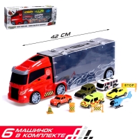Грузовик &laquo;Перевозчик&raquo;, в наборе 5 машинок, 1 вертолёт, 4 дорожных знака