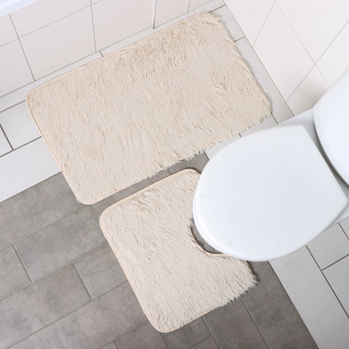 Набор ковриков для ванной и туалета Доляна &laquo;Пушистик&raquo;, 2 шт, 40&times;50, 50&times;80 см цвет бежевый