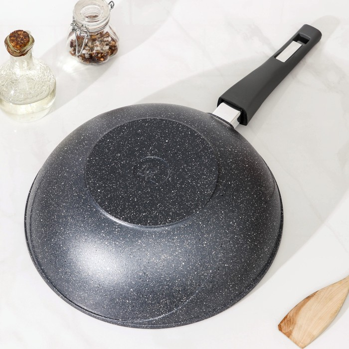 Сковорода &laquo;Гранит ВОК&raquo;, d=28 см, съёмная ручка, стеклянная крышка, антипригарное покрытие, цвет серый