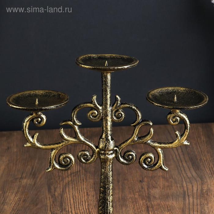 Подсвечник чугун на 3 свечи "Ажур" золотая патина 32х24х9,5 см