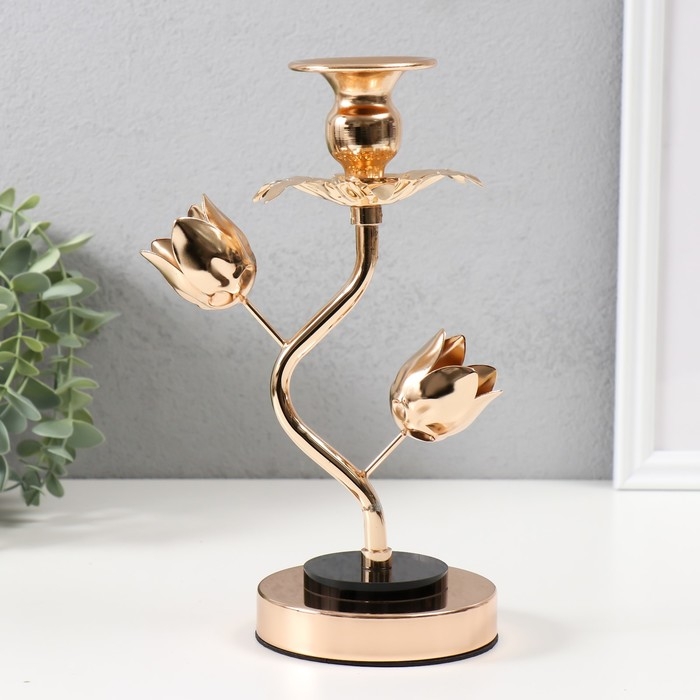 Подсвечник металл, акрил на 1 свечу Подсвечник металл, акрил на 1 свечу "Золотые тюльпаны" d=2-6 см 10х10х22,5 см