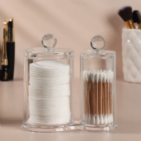 Органайзер для хранения ватных палочек и дисков, с крышкой, 2 секции, 12,5 × 7,3 × 13,5 см, в картонной коробке, цвет прозрачный Органайзер для хранения ватных палочек и дисков, с крышкой, 2 секции, 12,5 × 7,3 × 13,5 см, в картонной коробке, цвет прозрачный