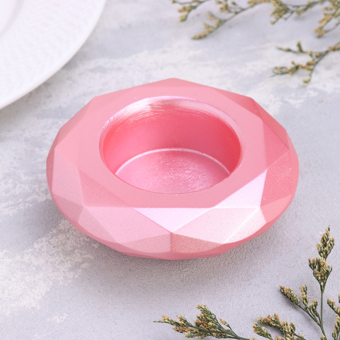 Подсвечник "Полноторие" из гипса с гранями большой, 10,5х3см,розовый