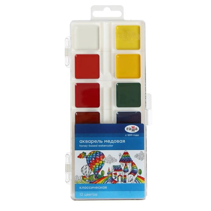 Акварель 12 цветов Акварель 12 цветов "Гамма" "Классическая", медовая, без кисти, пластик