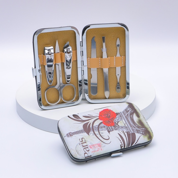 Набор маникюрный &laquo;Париж&raquo;, 6 предметов, в футляре, рисунок МИКС