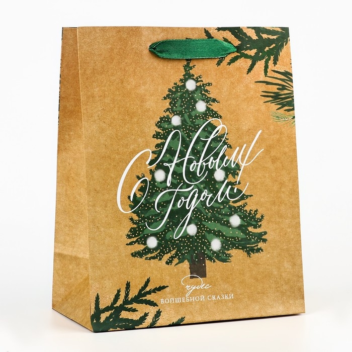 Пакет подарочный новогодний крафтовый вертикальный &laquo;Winter&raquo;, MS 18 х 23 х 10 см, Новый год