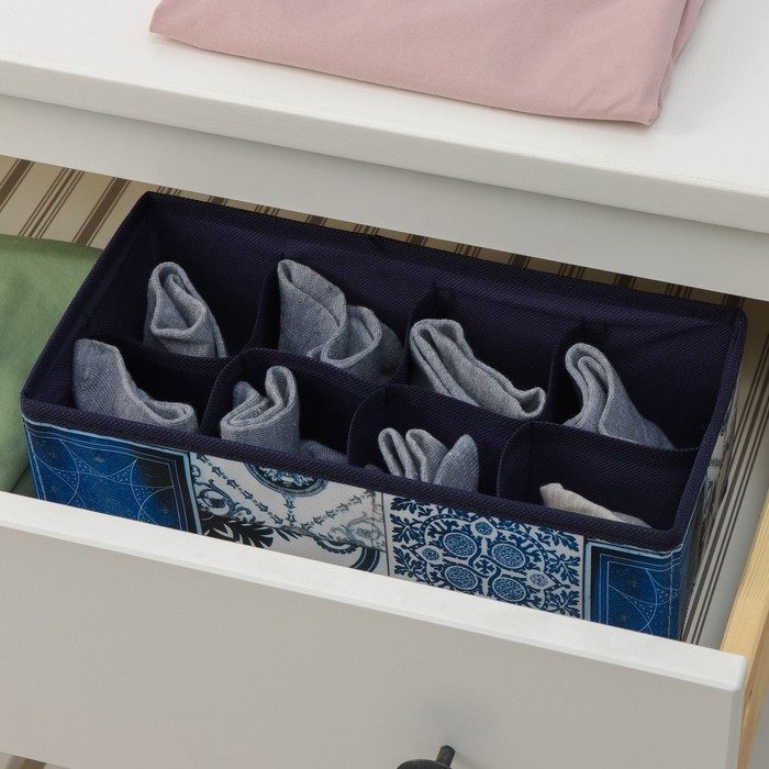 Органайзер для хранения белья Доляна &laquo;Мозаика&raquo;, 8 ячеек, 28&times;14&times;10 см, цвет синий