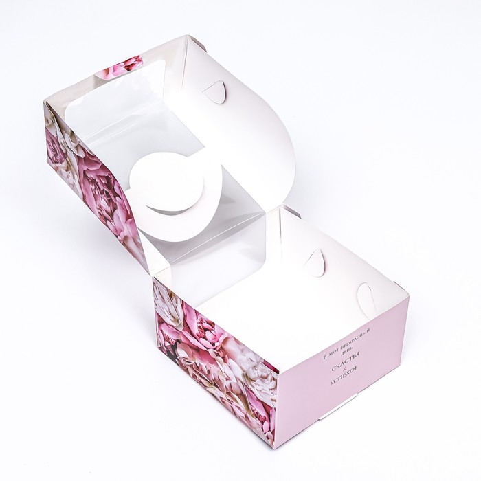 Коробка под бенто-торт с окном Коробка под бенто-торт с окном "Расцветай от счастья", 14 х 14 х 8 см