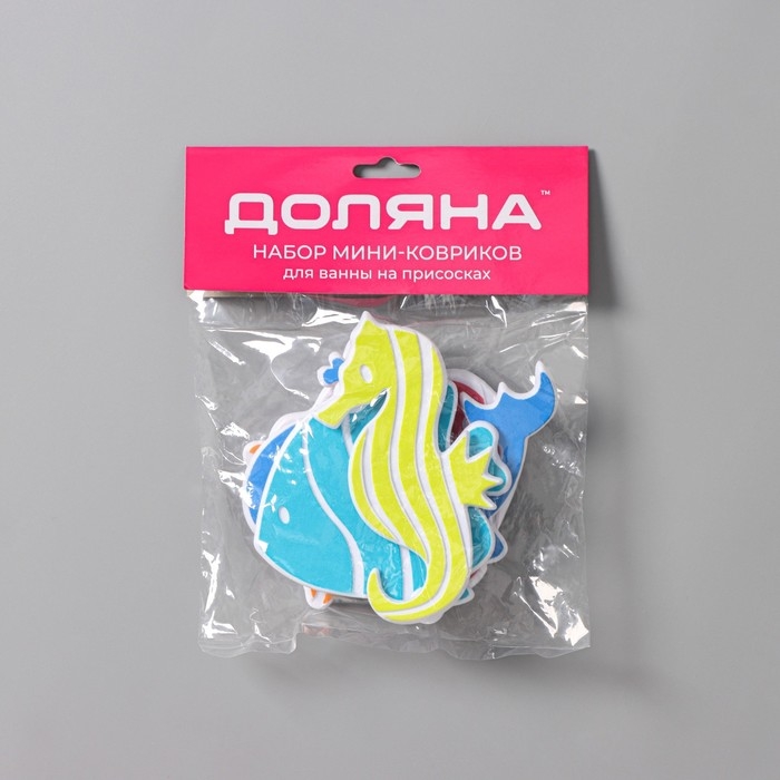 Коврики для ванной на присосках Доляна &laquo;Океан&raquo;, 16&times;16 см, 5 шт, цвет МИКС
