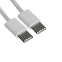 Кабель Type-C - Type-C, 3 А, 60 W, 1 м, передача данных, оплётка ткань, белый Кабель Type-C - Type-C, 3 А, 60 W, 1 м, передача данных, оплётка ткань, белый