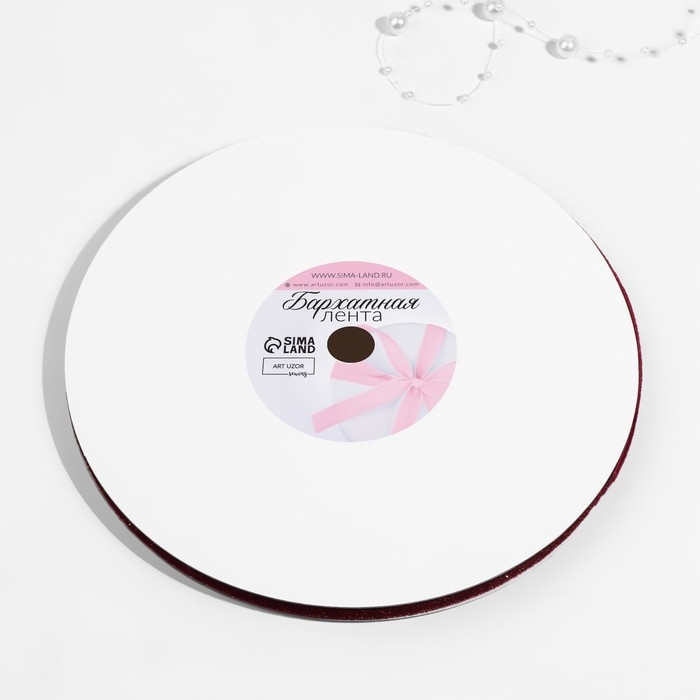 Лента бархатная, с золотым люрексом, 6 мм, 18 &plusmn; 1 м, цвет бордовый №46