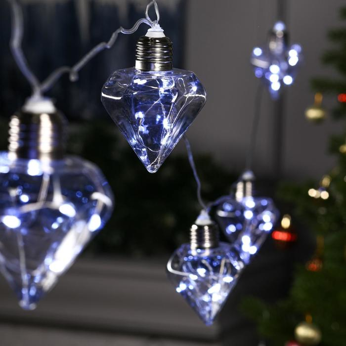 Гирлянда &laquo;Нить&raquo; 3 м с насадками &laquo;Лампочки кристалл&raquo;, IP20, прозрачная нить, 80 LED, свечение белое, 8 режимов, 220 В