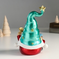 Сувенир полистоун "Дед Мороз в колпаке со звёздами, с колоколом и мешком" 12х9,5х18 см