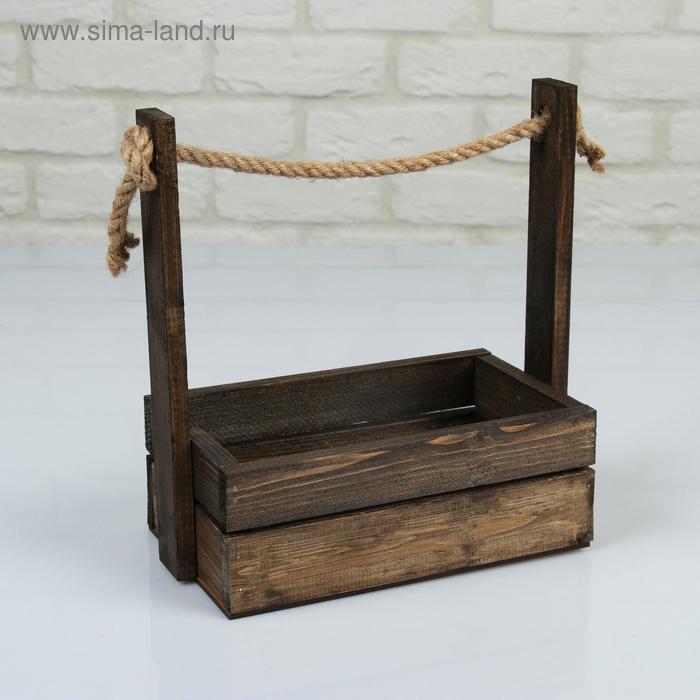 Набор кашпо деревянных 2 в 1 (25.5&times;15&times;30; 20&times;12&times;23 см) "Аром", ручка канат, палисандр