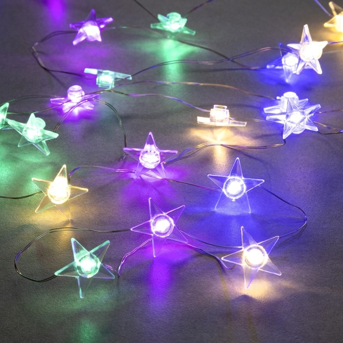 Гирлянда «Нить» 2 м роса с насадками «Звезда», IP20, серебристая нить, 20 LED, 2 режима, батарейки ААх2 (нет в комплекте), свечение мульти Гирлянда «Нить» 2 м роса с насадками «Звезда», IP20, серебристая нить, 20 LED, 2 режима, батарейки ААх2 (нет в комплекте), свечение мульти