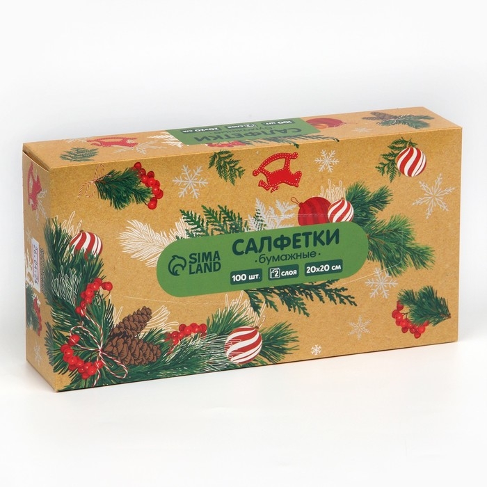 Салфетки бумажные в коробке &laquo;Новый год! Зимний уют&raquo;, 100 шт, двухслойные