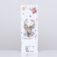 Новый год. Пакет подарочный новогодний ламинированный под бутылку "Счастливого года",13 х 36 х 10 см. Новый год. Пакет подарочный новогодний ламинированный под бутылку "Счастливого года",13 х 36 х 10 см.