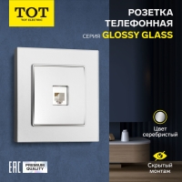 Розетка телефонная одноместная TOT Glossy Glass, скрытая, стекло, серебристая Розетка телефонная одноместная TOT Glossy Glass, скрытая, стекло, серебристая